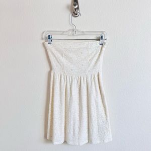 Cream Boho Lace Strapless Bustier Mini Sun Dress